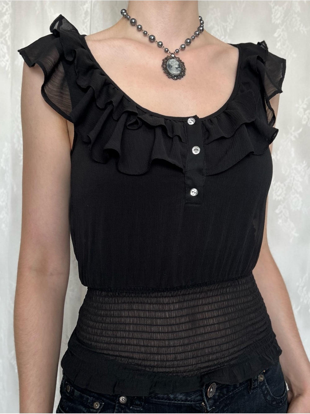 Whimsygoth Vamp Black Sheer Blouse